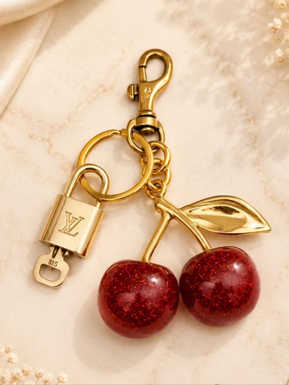 Louis Vuitton Authentic Gold Padlock 🔑 Key + Stylish Bag Unbranded Cherry Charm